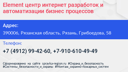 Element центр интернет разработок и автоматизации бизнес процессов - визитка