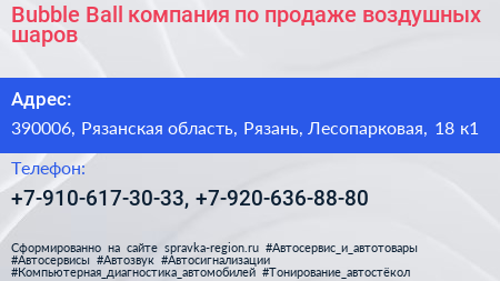 Bubble Ball компания по продаже воздушных шаров - визитка