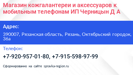 Магазин кожгалантереи и аксессуаров к мобильным телефонам ИП Черницын Д А  - визитка