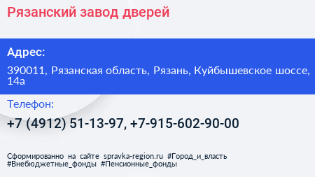 Рязанский завод дверей - визитка