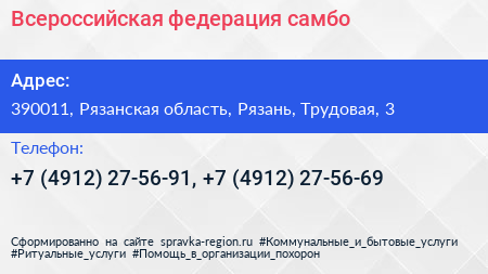 Всероссийская федерация самбо - визитка