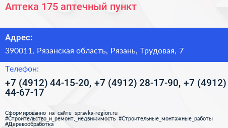 Аптека 175 аптечный пункт - визитка