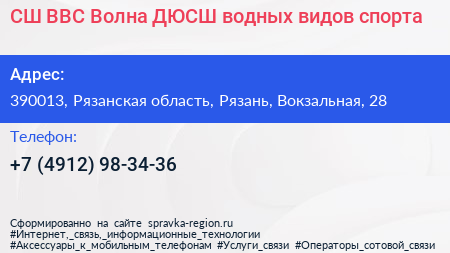 СШ ВВС Волна ДЮСШ водных видов спорта - визитка
