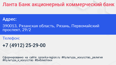 Ланта Банк акционерный коммерческий банк - визитка