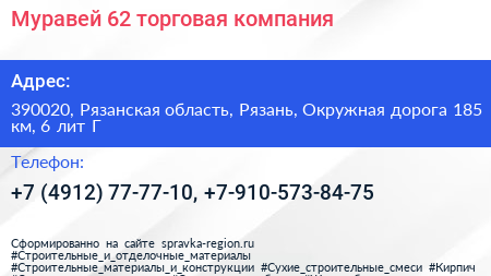 Муравей 62 торговая компания - визитка