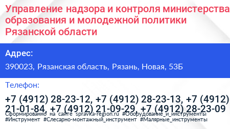 Управление надзора и контроля министерства образования и молодежной политики Рязанской области - визитка