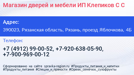 Магазин дверей и мебели ИП Клепиков С С  - визитка