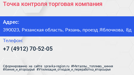 Точка контроля торговая компания - визитка