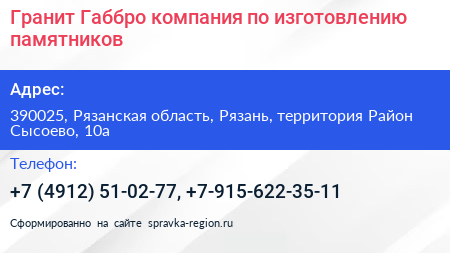Гранит Габбро компания по изготовлению памятников - визитка