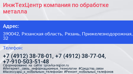ИнжТехЦентр компания по обработке металла - визитка