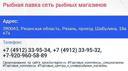 Рыбная лавка сеть рыбных магазинов - визитка