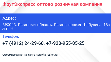 ФрутЭкспресс оптово розничная компания - визитка