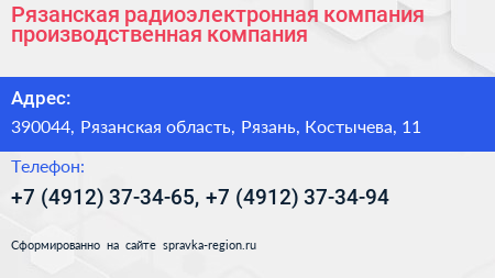 Рязанская радиоэлектронная компания производственная компания - визитка