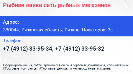 Рыбная лавка сеть рыбных магазинов - визитка