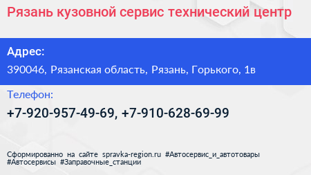 Рязань кузовной сервис технический центр - визитка
