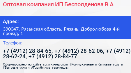 Оптовая компания ИП Бесполденова В А  - визитка