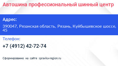 Автошина профессиональный шинный центр - визитка