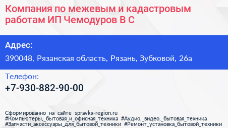 Компания по межевым и кадастровым работам ИП Чемодуров В С  - визитка
