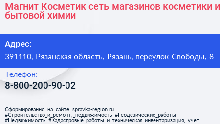Магнит Косметик сеть магазинов косметики и бытовой химии - визитка