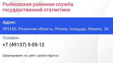 Рыбновская районная служба государственной статистики - визитка