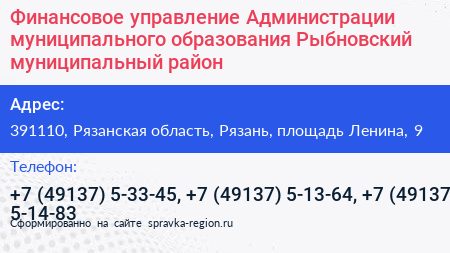 Финансовое управление Администрации муниципального образования Рыбновский муниципальный район - визитка