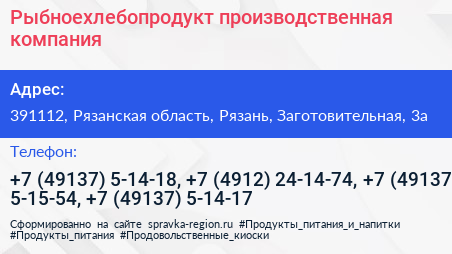 Рыбноехлебопродукт производственная компания - визитка