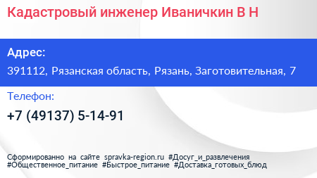 Кадастровый инженер Иваничкин В Н  - визитка