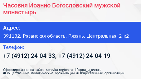 Часовня Иоанно Богословский мужской монастырь - визитка