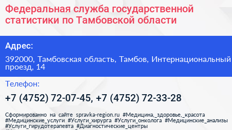 Федеральная служба государственной статистики по Тамбовской области - визитка