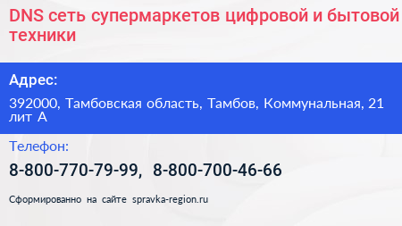 DNS сеть супермаркетов цифровой и бытовой техники - визитка
