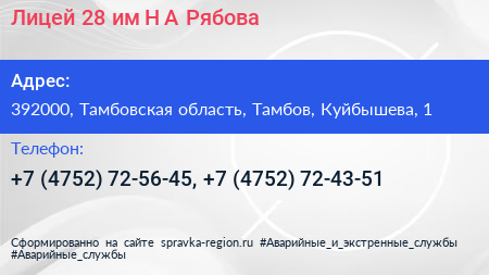 Лицей 28 им Н А Рябова - визитка