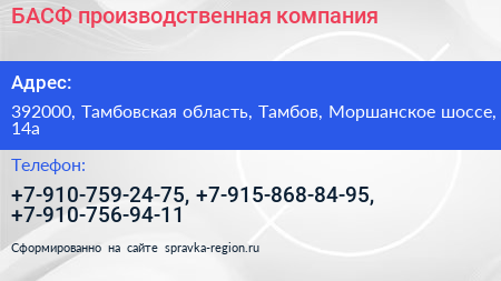 БАСФ производственная компания - визитка