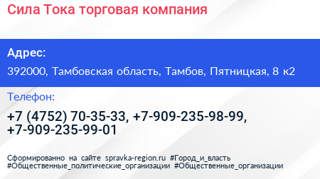 Сила Тока торговая компания - визитка