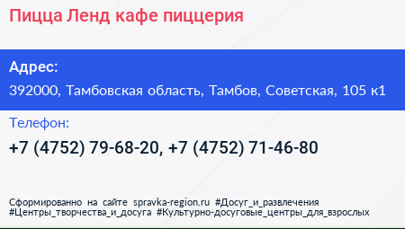 Пицца Ленд кафе пиццерия - визитка