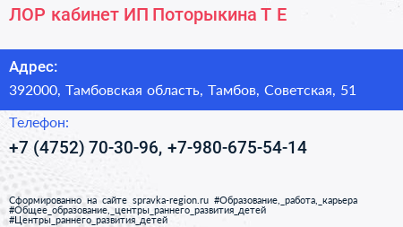 ЛОР кабинет ИП Поторыкина Т Е  - визитка