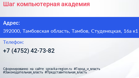 Шаг компьютерная академия - визитка