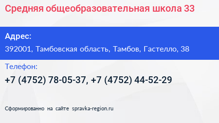 Средняя общеобразовательная школа 33 - визитка