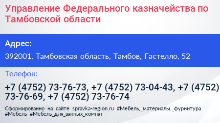 Управление Федерального казначейства по Тамбовской области - визитка