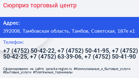 Сюрприз торговый центр - визитка