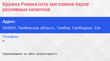Кружка Рюмка сеть магазинов баров разливных напитков - визитка