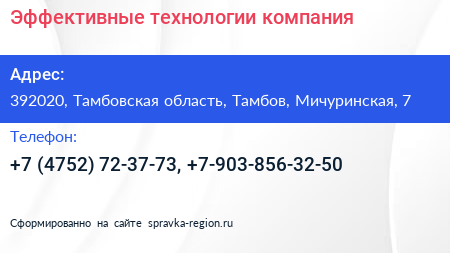 Эффективные технологии компания - визитка