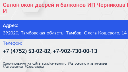 Салон окон дверей и балконов ИП Черникова Г И  - визитка
