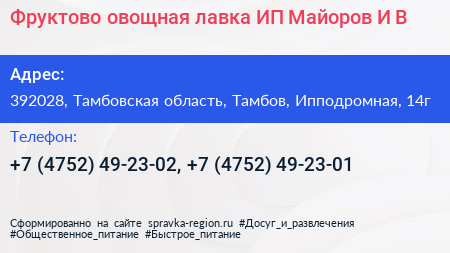 Фруктово овощная лавка ИП Майоров И В  - визитка