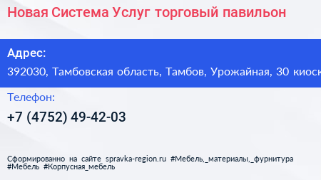 Новая Система Услуг торговый павильон - визитка