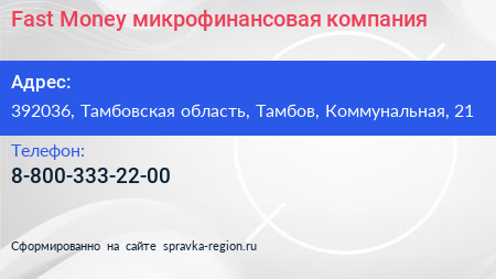 Нажмите, чтобы скачать визитку Fast Money микрофинансовая компания - визитка