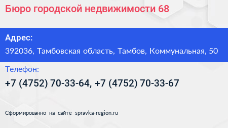 Бюро городской недвижимости 68 - визитка