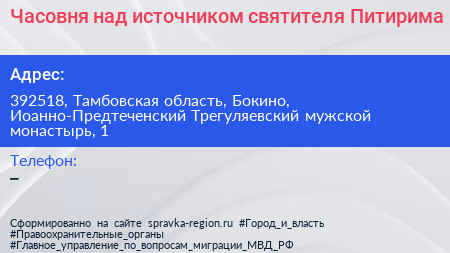 Часовня над источником святителя Питирима - визитка