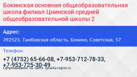 Бокинская основная общеобразовательная школа филиал Цнинской средней общеобразовательной школы 2 - визитка