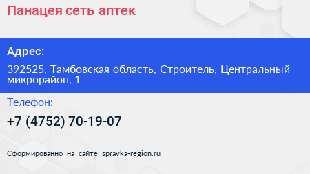 Панацея сеть аптек - визитка