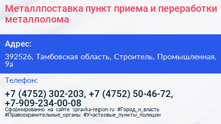 Металлпоставка пункт приема и переработки металлолома - визитка